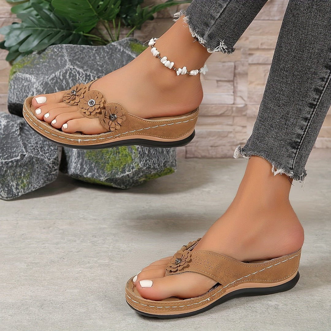Dames Orthopedische Bloemen Wedge Teenslippers met Voetboogondersteuning
