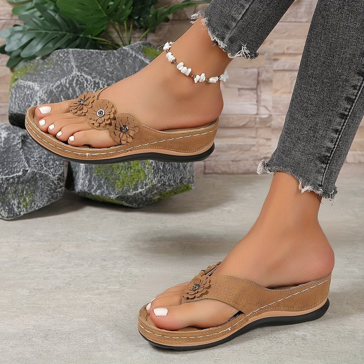 Dames Orthopedische Bloemen Wedge Teenslippers met Voetboogondersteuning