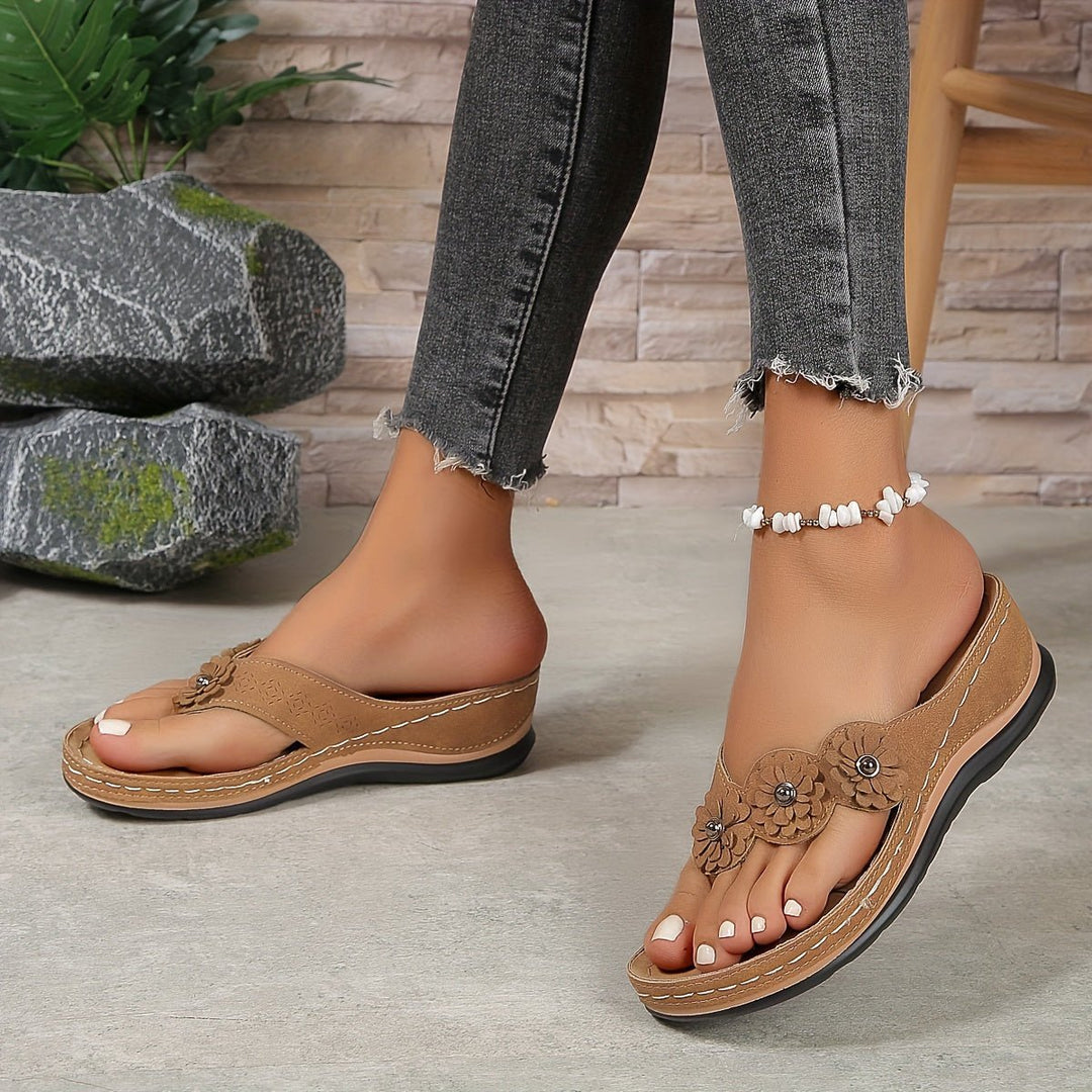 Dames Orthopedische Bloemen Wedge Teenslippers met Voetboogondersteuning