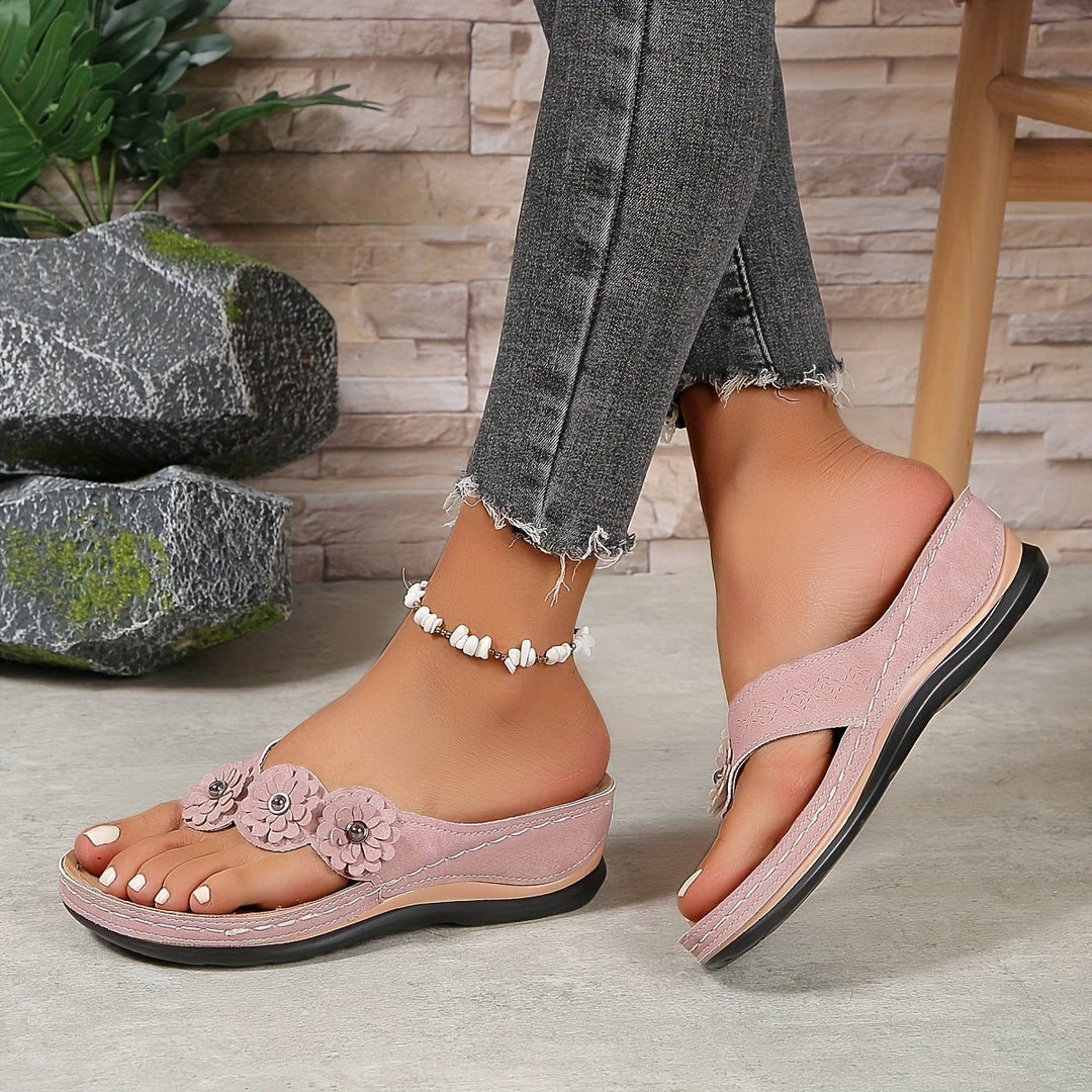 Dames Orthopedische Bloemen Wedge Teenslippers met Voetboogondersteuning