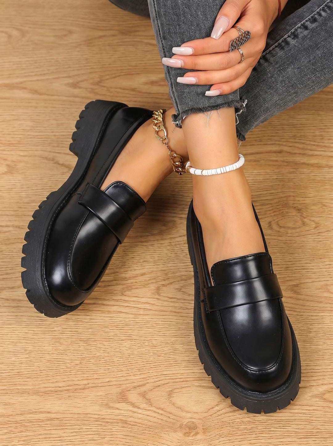 Dames Orthopedische Chunky Platform Loafers Zwart