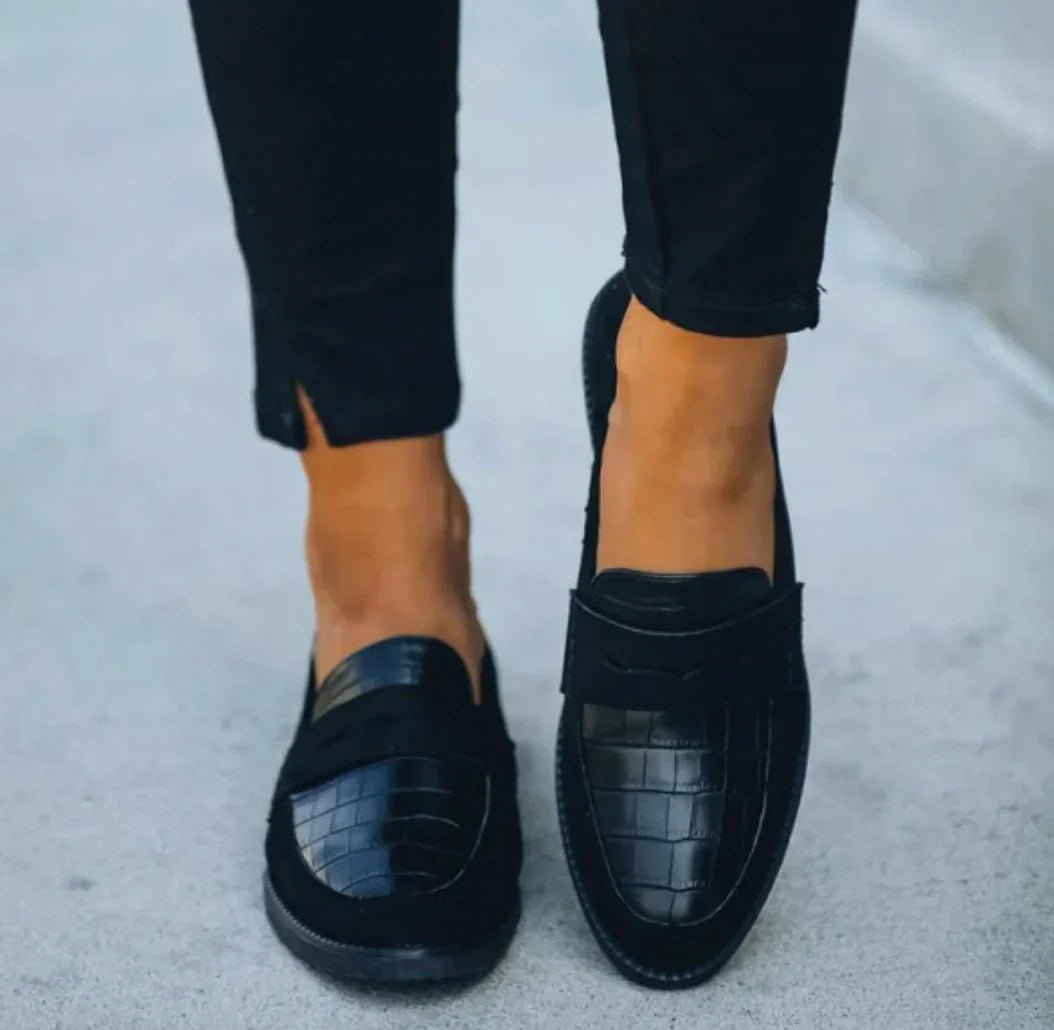 Dames Orthopedische Croc-Textuur Slip-On Leren Loafers