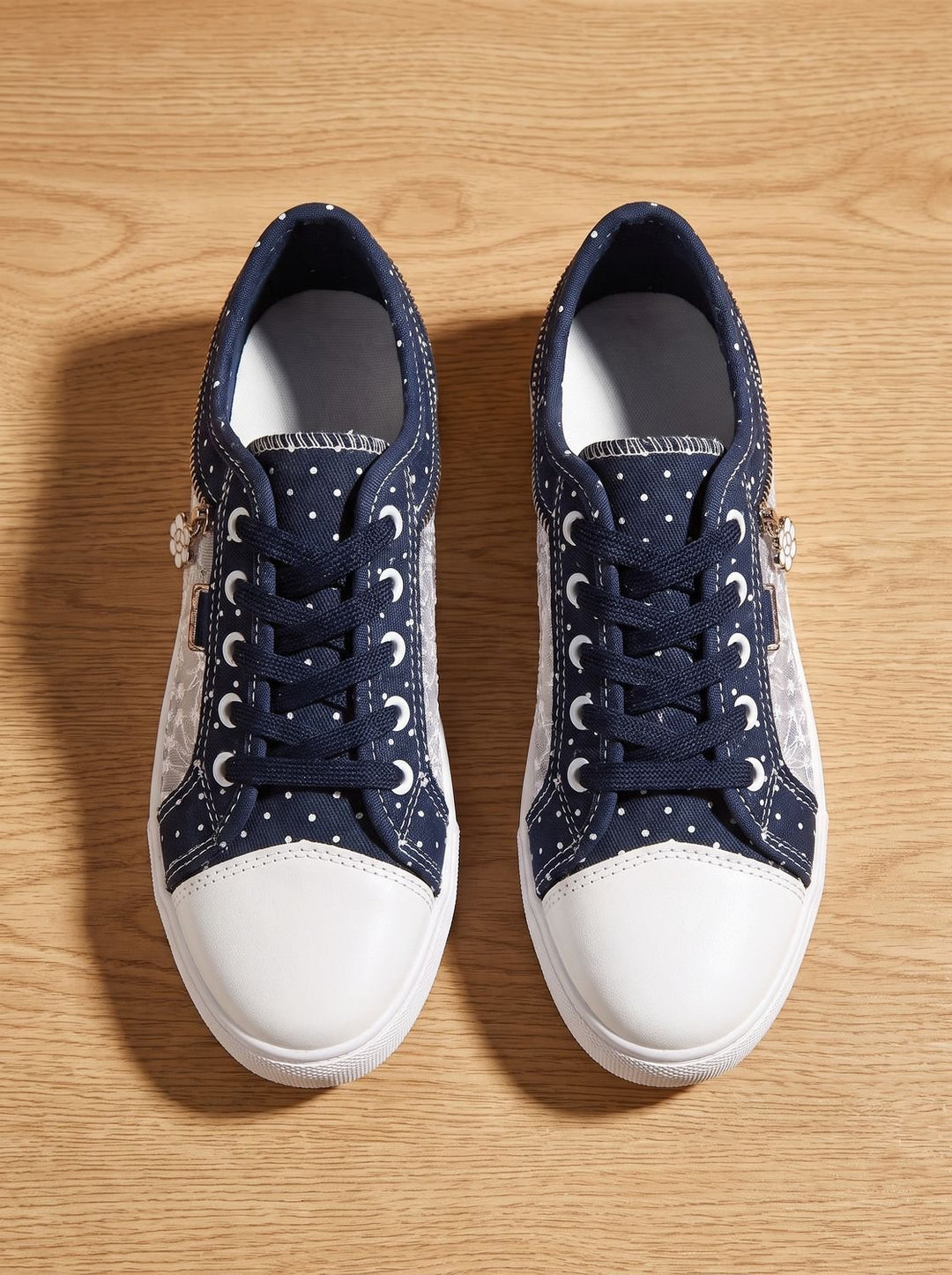 Dames Orthopedische Kanten Sneakers met Rits en Bloemdetail