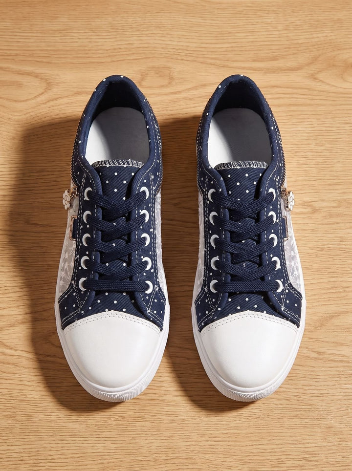 Dames Orthopedische Kanten Sneakers met Rits en Bloemdetail