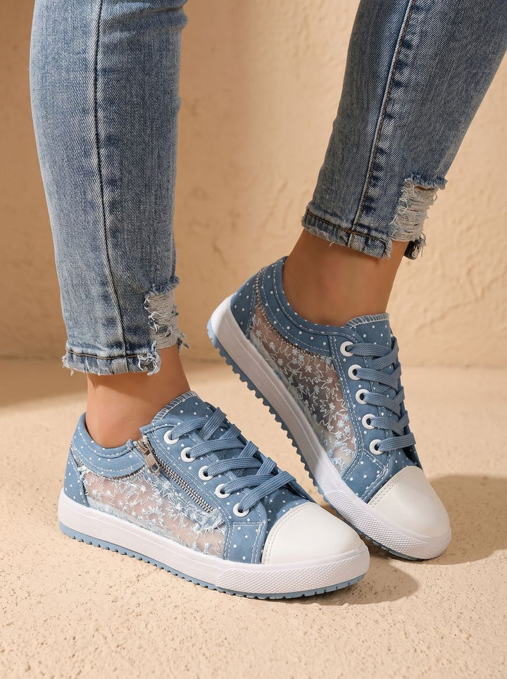 Dames Orthopedische Kanten Sneakers met Rits en Bloemdetail