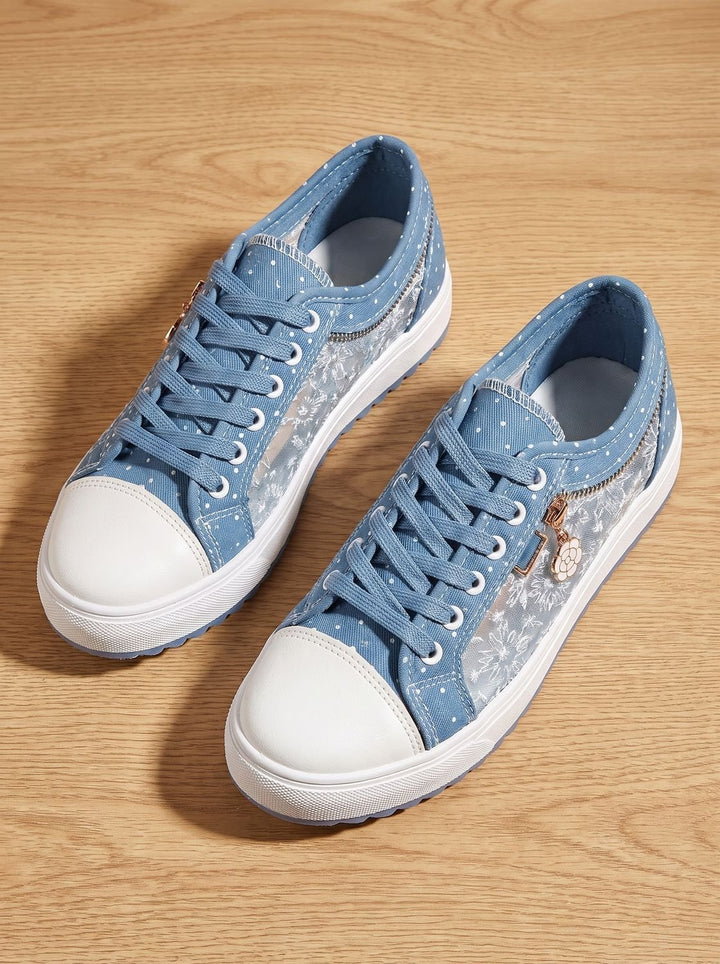 Dames Orthopedische Kanten Sneakers met Rits en Bloemdetail