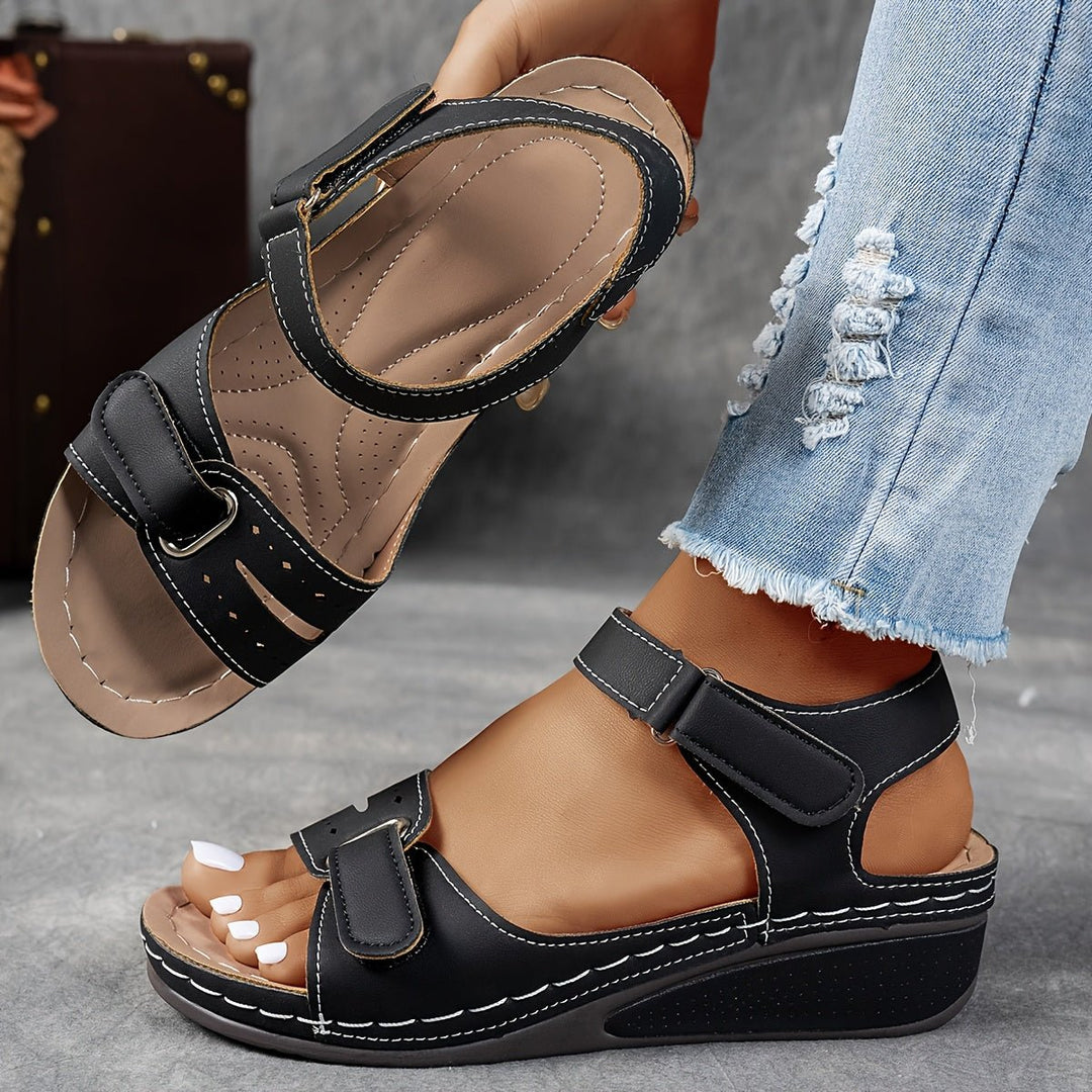 Dames Orthopedische Klittenband Sleehak Sandalen - Zwart