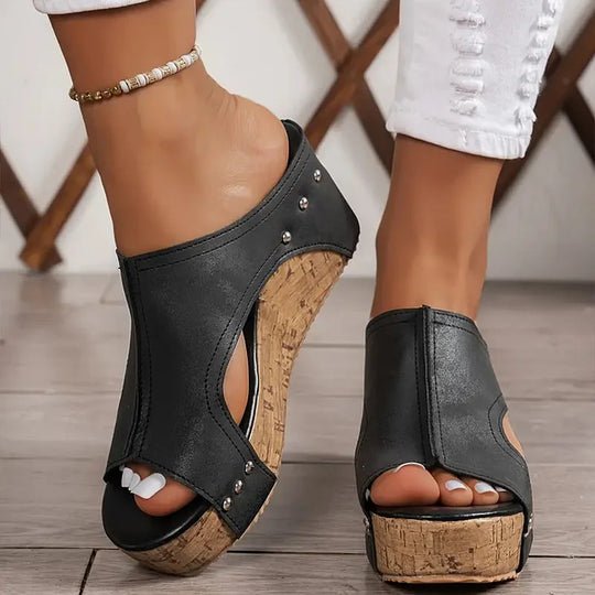 Dames Orthopedische Kurk Sleehak Sandalen