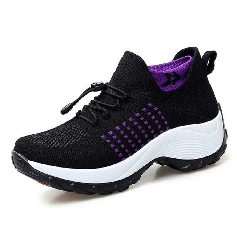 Dames Orthopedische Memory-Foam Vetersluiting Sneakers - Black Purple