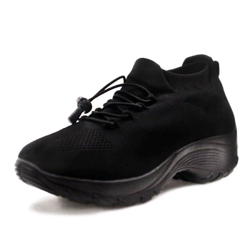 Dames Orthopedische Memory-Foam Vetersluiting Sneakers - Midnight Black