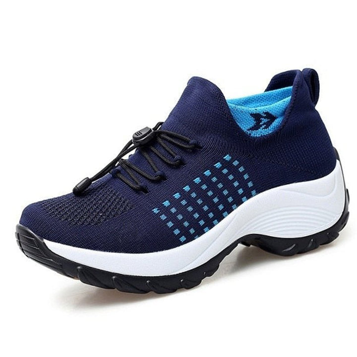 Dames Orthopedische Memory-Foam Vetersluiting Sneakers - White Blue