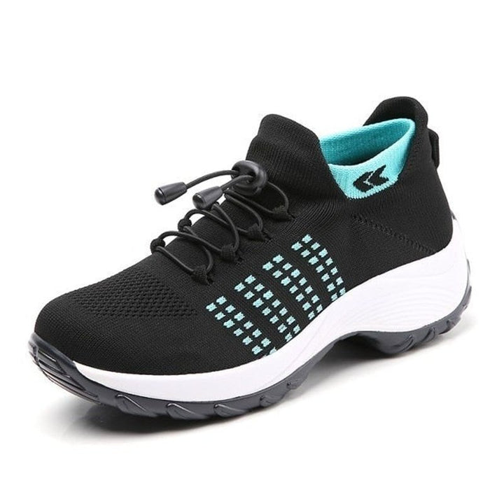 Dames Orthopedische Memory-Foam Vetersluiting Sneakers - Black Sky Blue