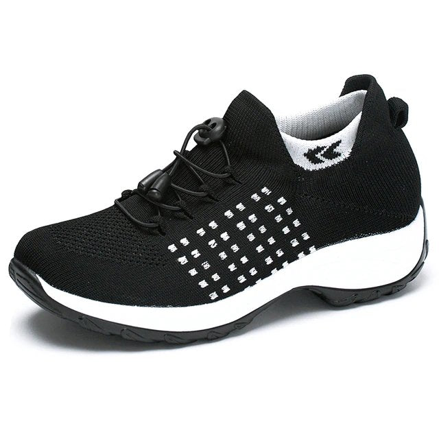 Dames Orthopedische Memory-Foam Vetersluiting Sneakers - Black White