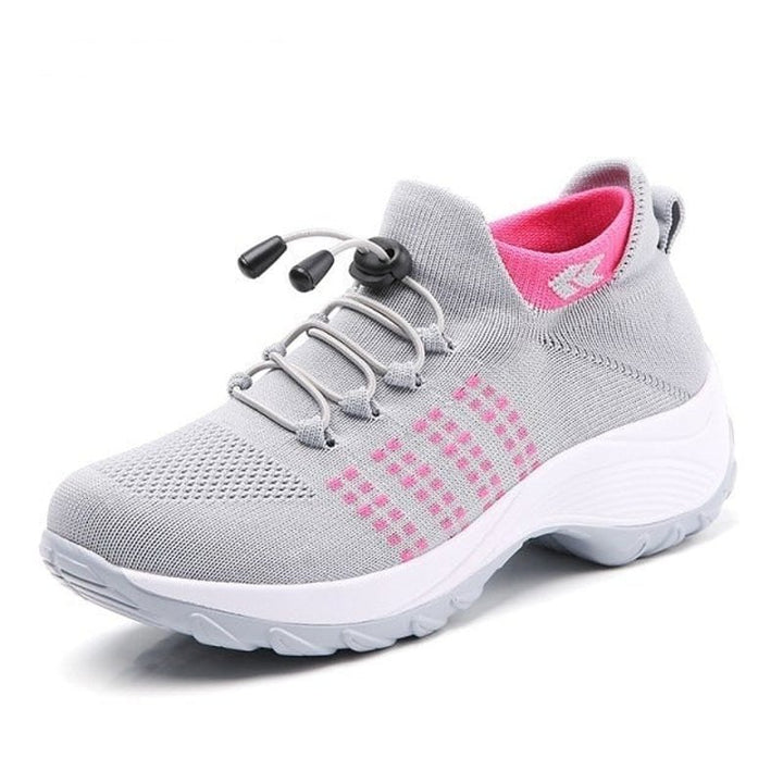 Dames Orthopedische Memory-Foam Vetersluiting Sneakers - Gray Pink