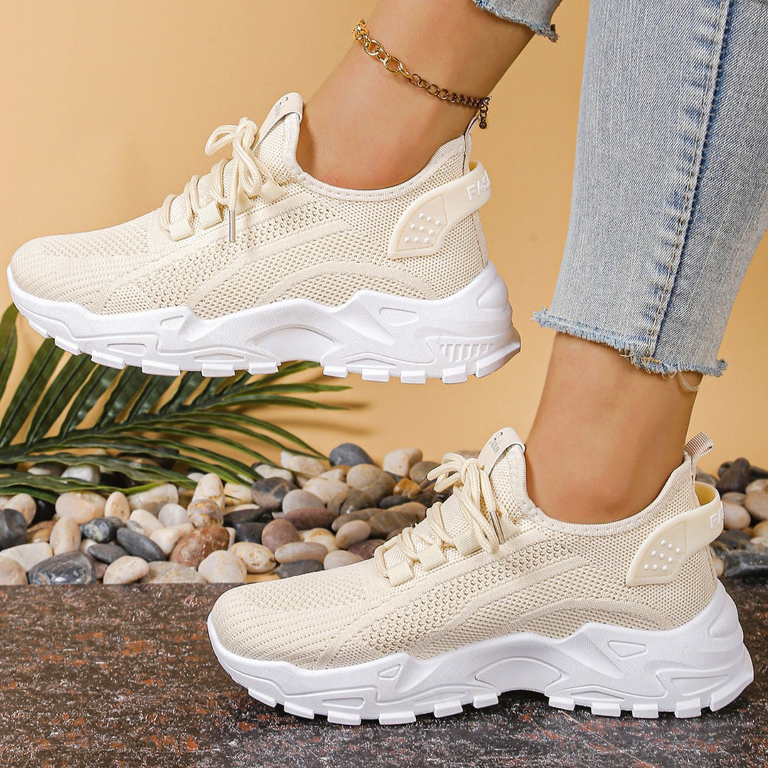 Dames Orthopedische Mesh Sneakers Vetersluiting Brede Pasvorm - Khaki