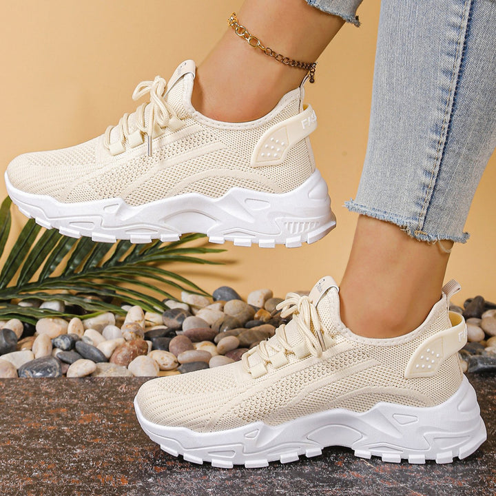 Dames Orthopedische Mesh Sneakers Vetersluiting Brede Pasvorm - Khaki