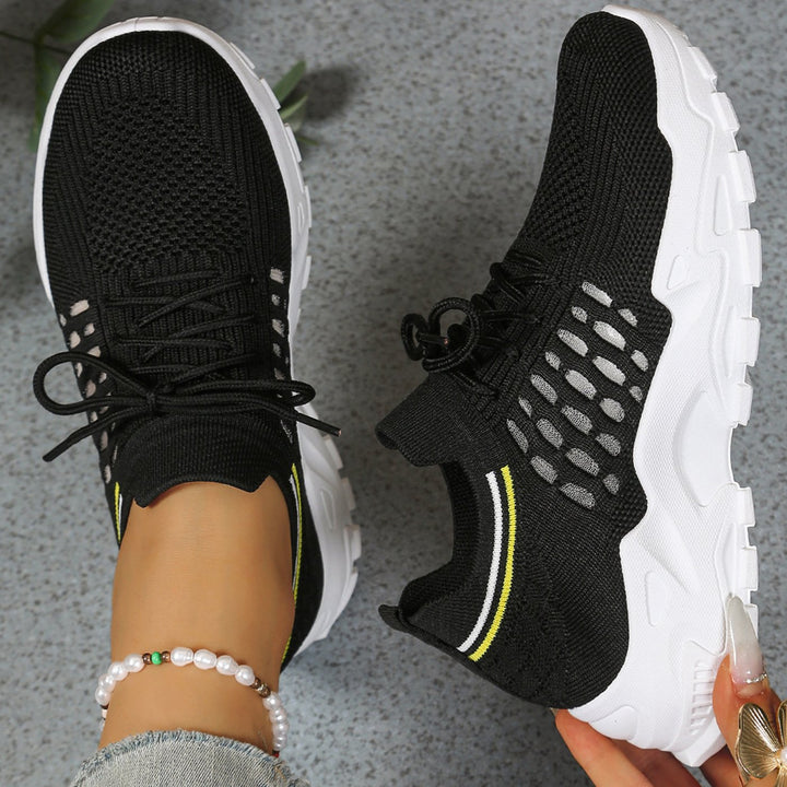 Dames Orthopedische Mesh Sneakers Vetersluiting Brede Pasvorm - Zwart