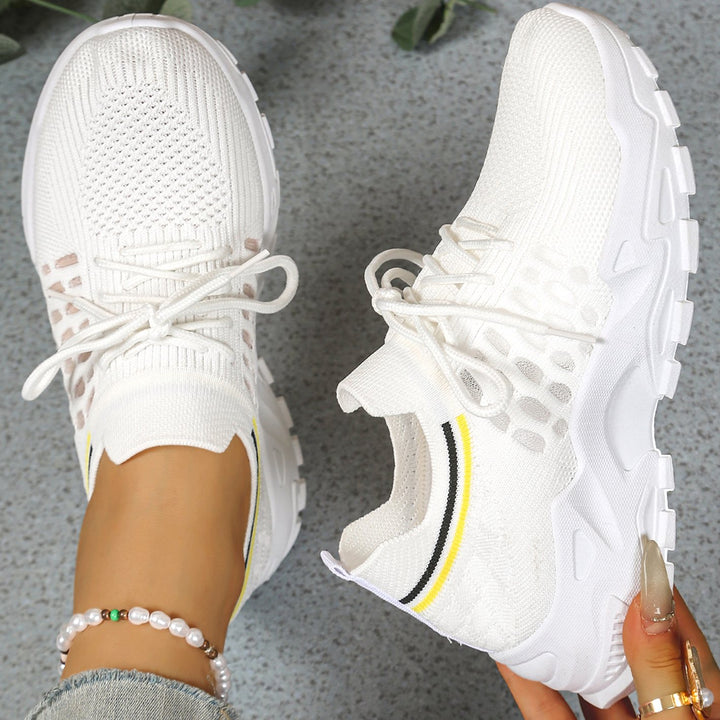 Dames Orthopedische Mesh Sneakers Vetersluiting Brede Pasvorm - Wit