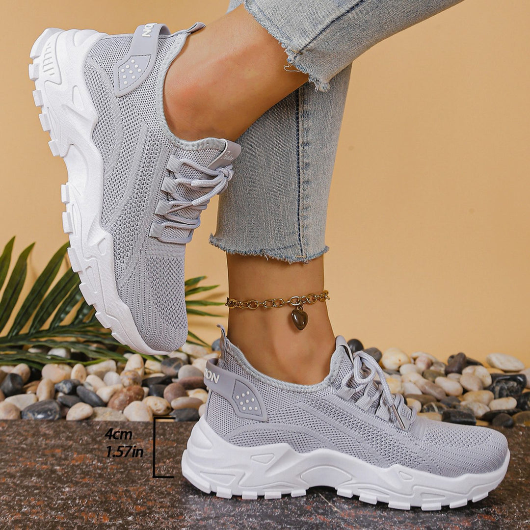 Dames Orthopedische Mesh Sneakers Vetersluiting Brede Pasvorm - Grijs