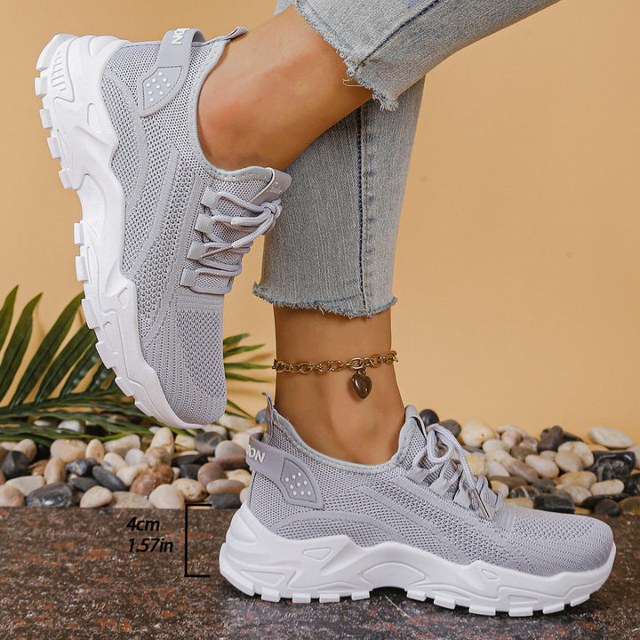 Dames Orthopedische Mesh Sneakers Vetersluiting Brede Pasvorm - Grijs