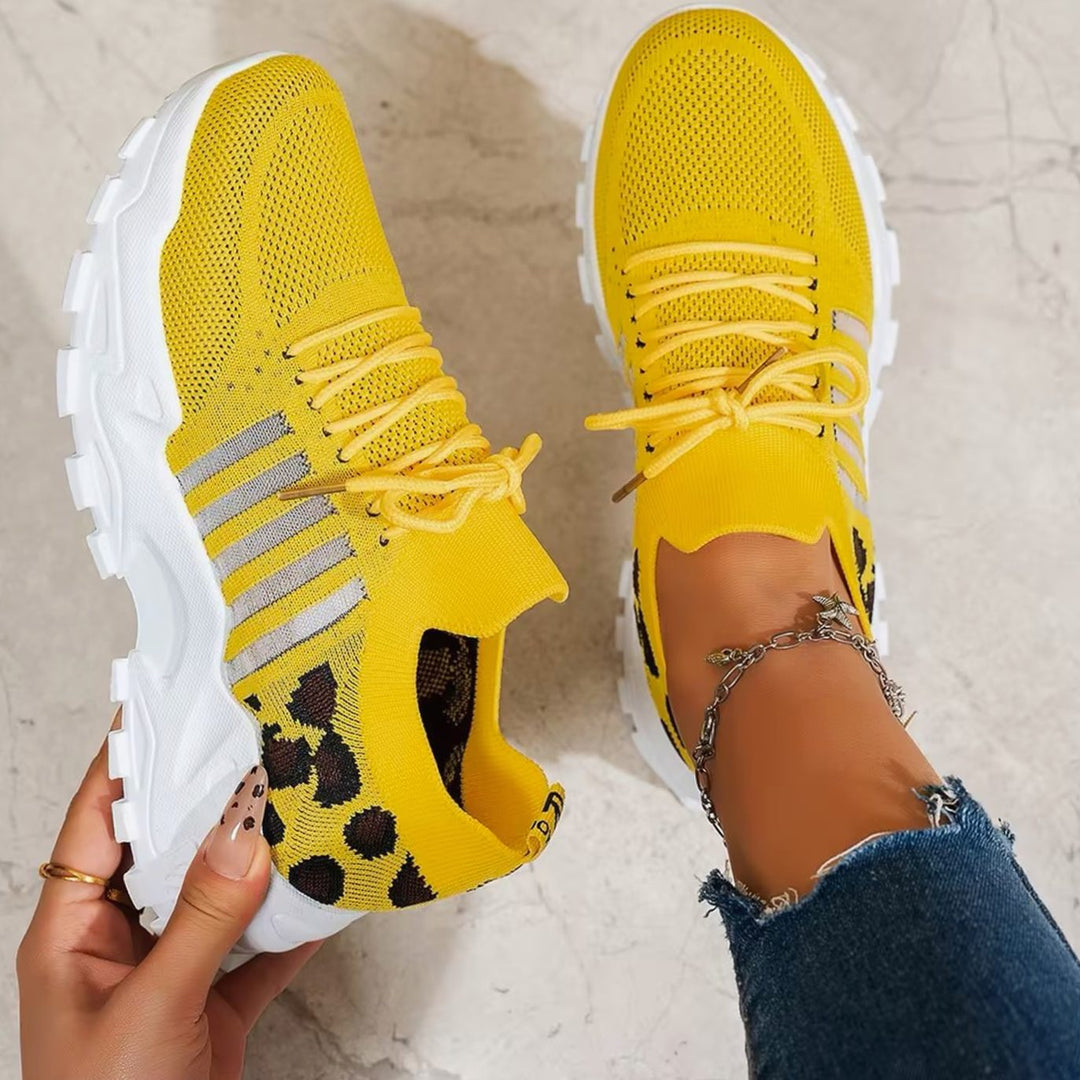 Dames Orthopedische Mesh Sneakers Vetersluiting Brede Pasvorm - Geel