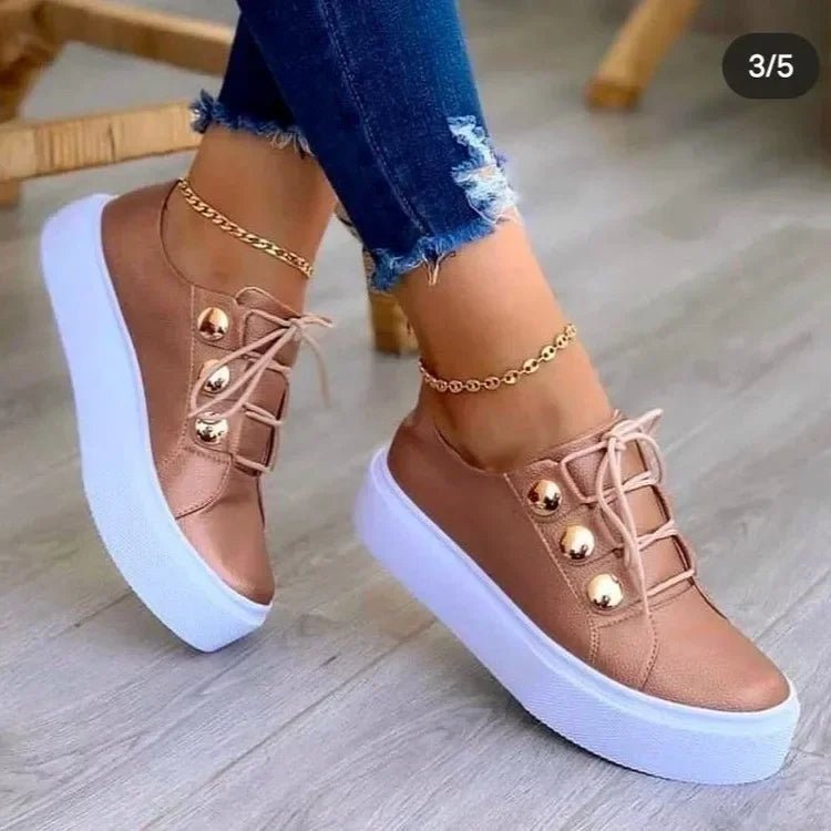 Dames Orthopedische Platform Sneakers Ronde Neus Vetersluitin - Rose Gold