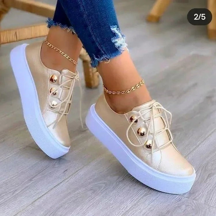 Dames Orthopedische Platform Sneakers Ronde Neus Vetersluitin - Gold (Almost sold out!)