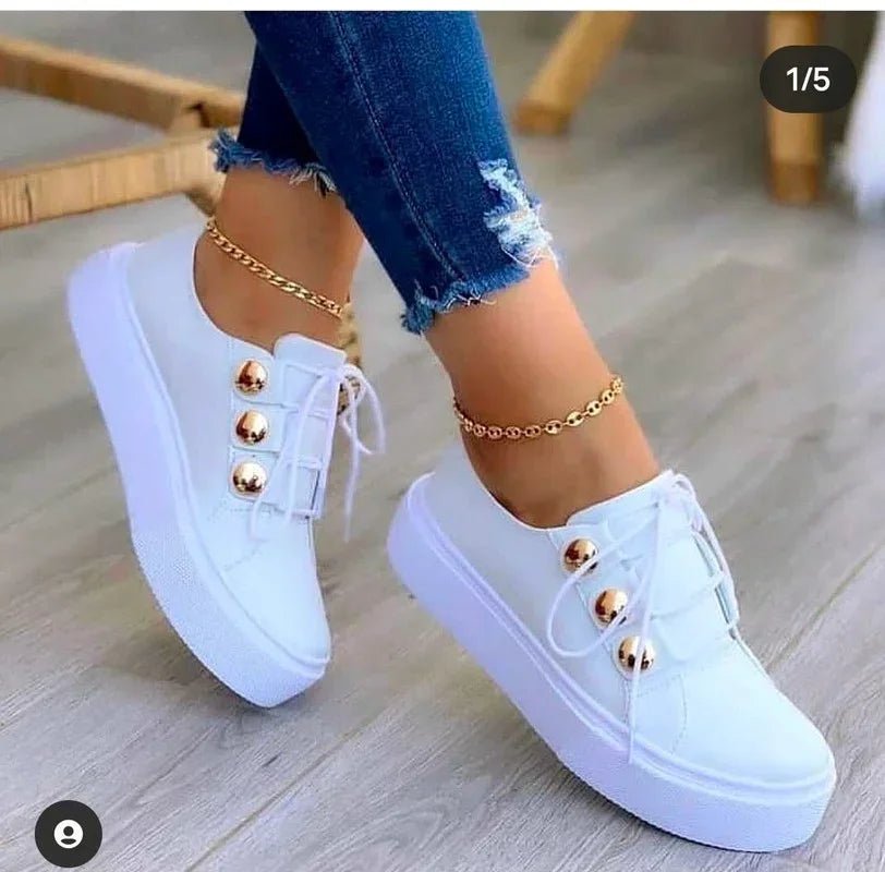Dames Orthopedische Platform Sneakers Ronde Neus Vetersluitin - White (Almost sold out!)