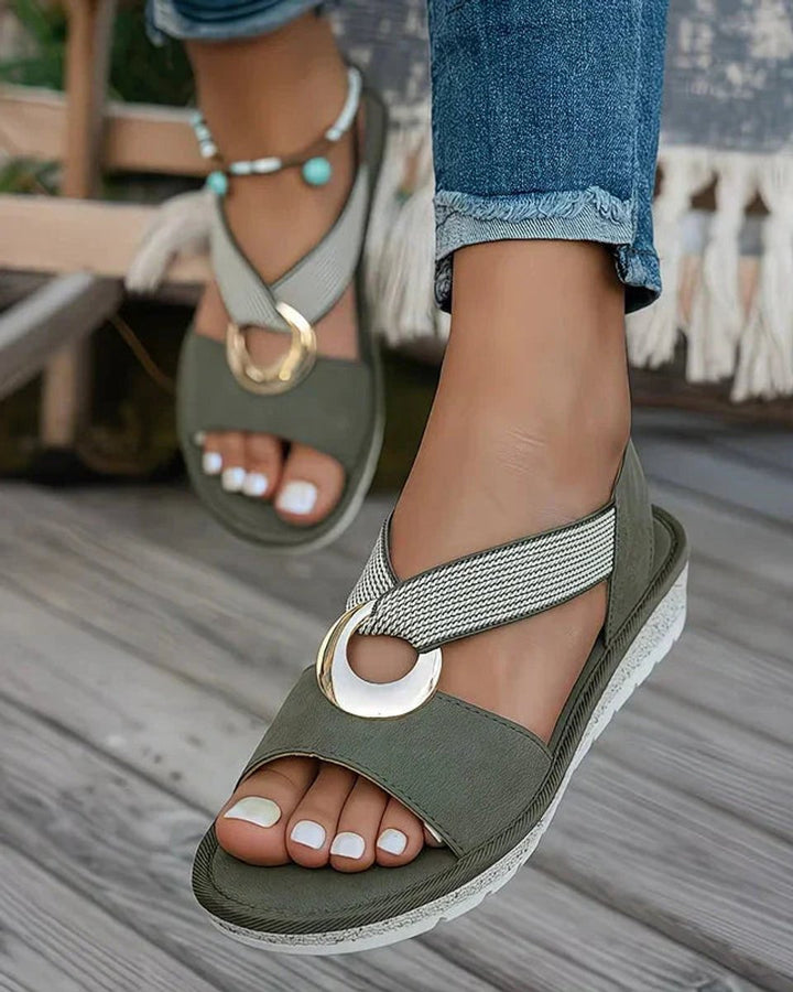 Dames Orthopedische Platte Sandalen Metalen Gesp Elastische Band