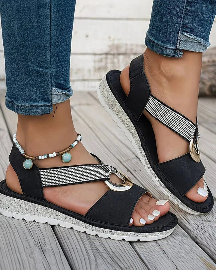 Dames Orthopedische Platte Sandalen Metalen Gesp Elastische Band