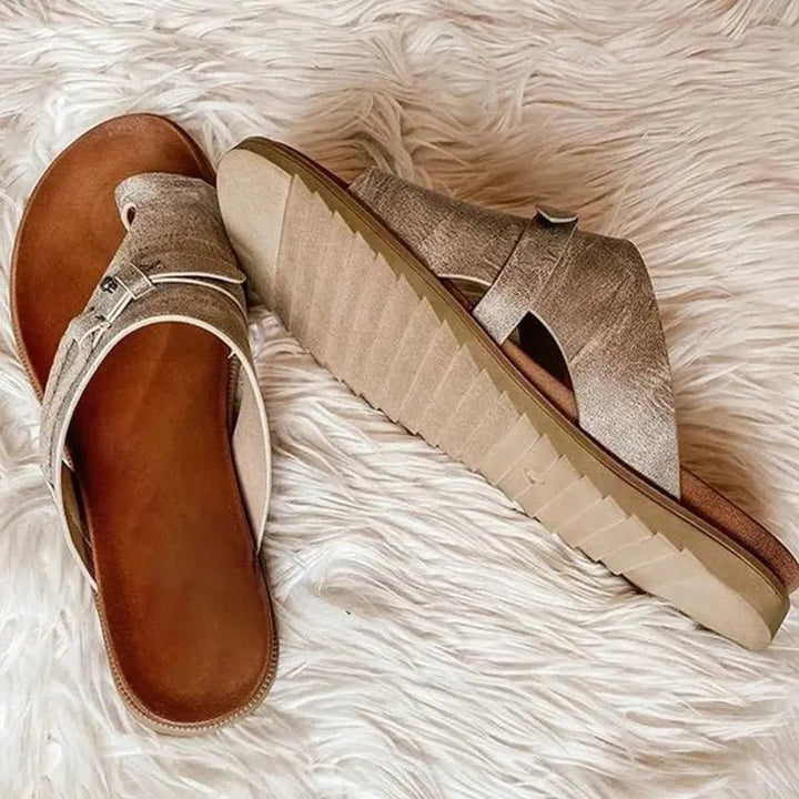 Dames Orthopedische Platte Teenslippers Veganleren Zomersandalen