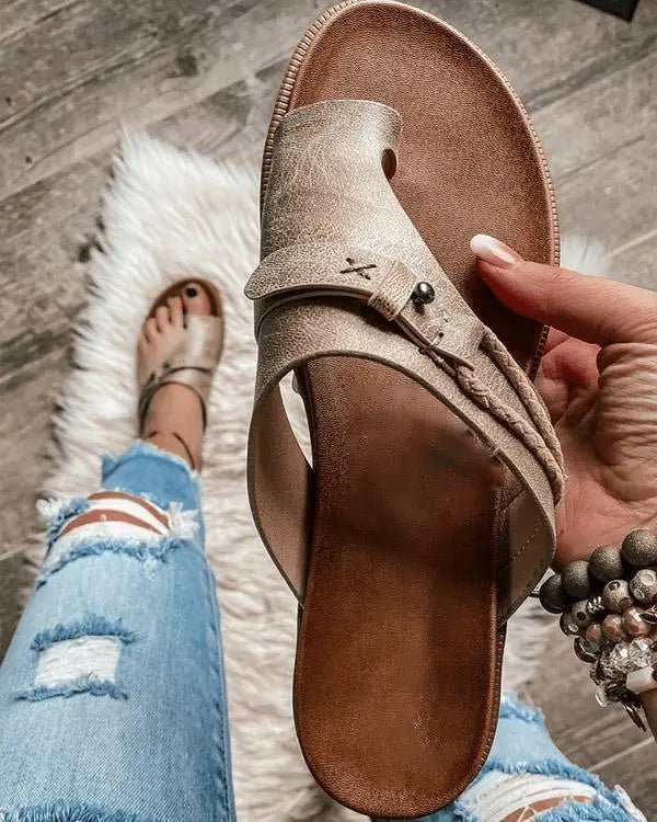 Dames Orthopedische Platte Teenslippers Veganleren Zomersandalen