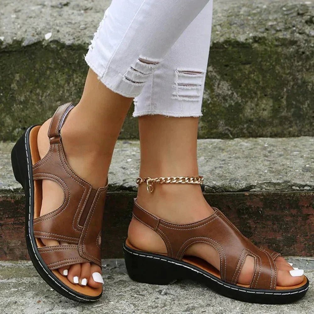 Dames Orthopedische Sleehak Slip-On PU-Leren Sandalen - Brown