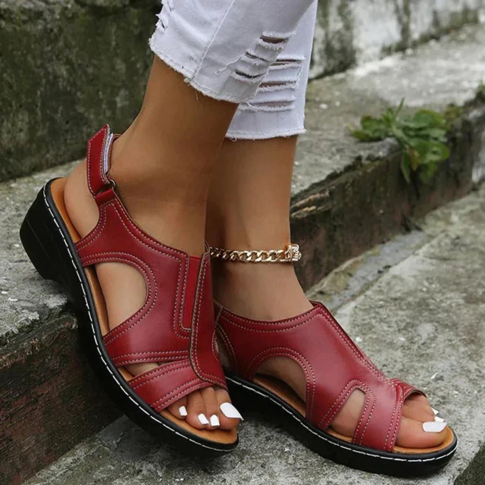 Dames Orthopedische Sleehak Slip-On PU-Leren Sandalen - Red