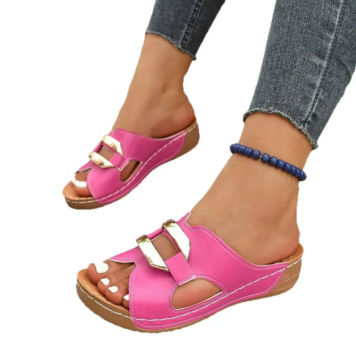Dames Orthopedische Sleehak Slippers Gouden Gesp