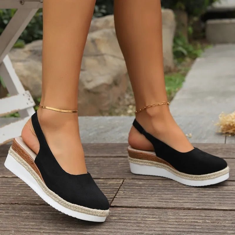 Dames Orthopedische Suède Slingback Sleehak Sandalen - Black