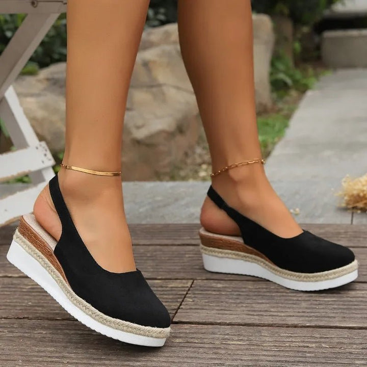 Dames Orthopedische Suède Slingback Sleehak Sandalen - Black