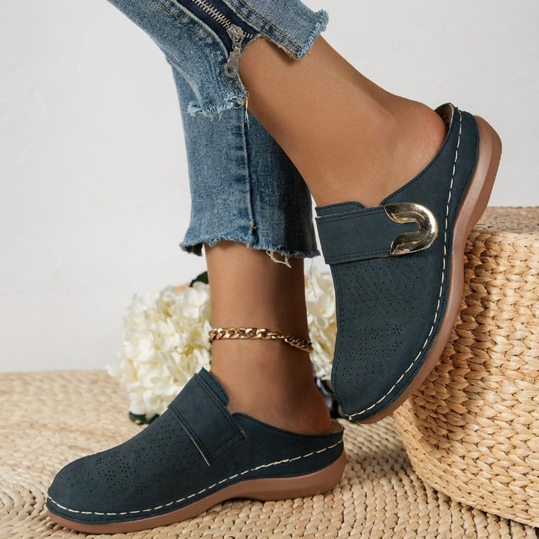 Dames Orthopedische Velcro Muiltjes met Metalengesp - Blauw