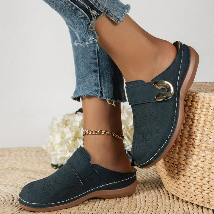 Dames Orthopedische Velcro Muiltjes met Metalengesp - Blauw
