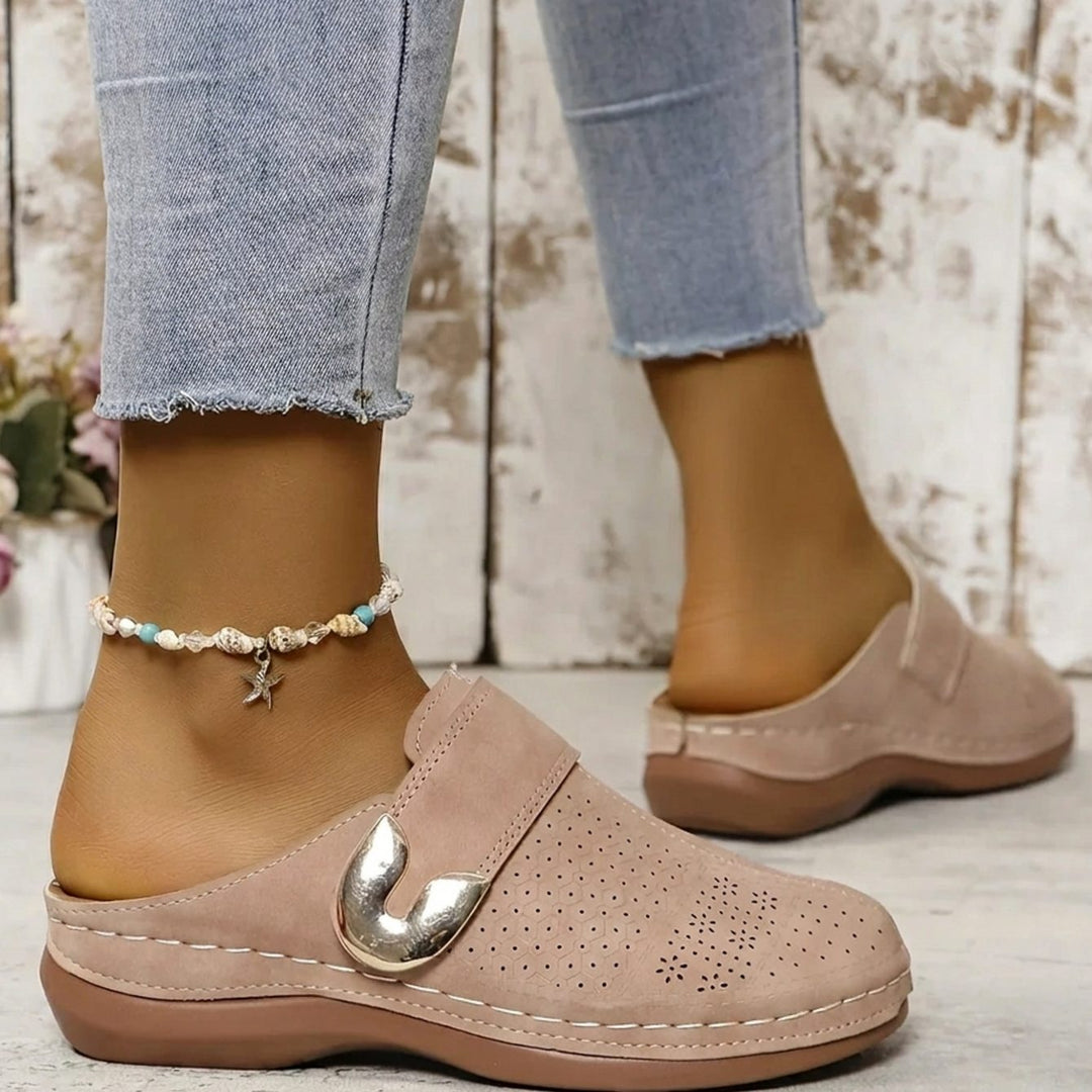 Dames Orthopedische Velcro Muiltjes met Metalengesp - Beige