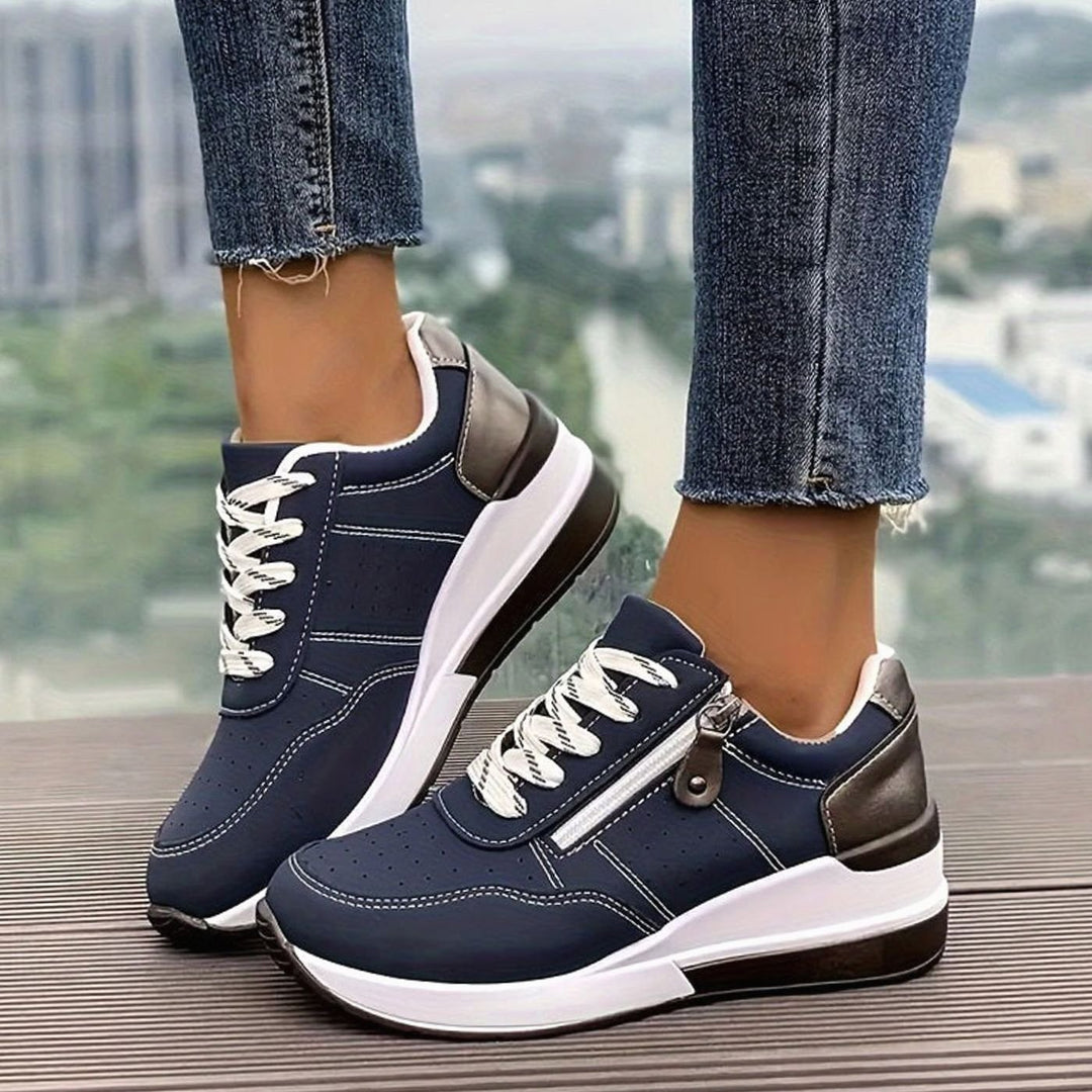 Dames Orthopedische Veterschoenen met Ritsdetail en Verhoogde Zool - Marineblauw