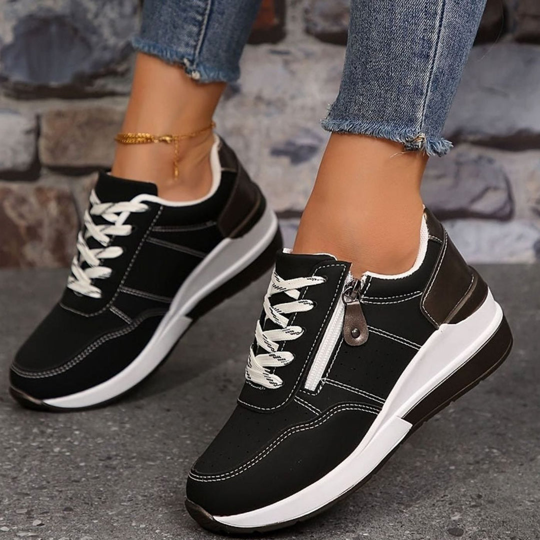 Dames Orthopedische Veterschoenen met Ritsdetail en Verhoogde Zool