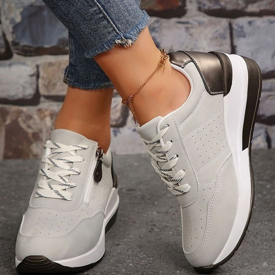 Dames Orthopedische Veterschoenen met Ritsdetail en Verhoogde Zool - Grijs