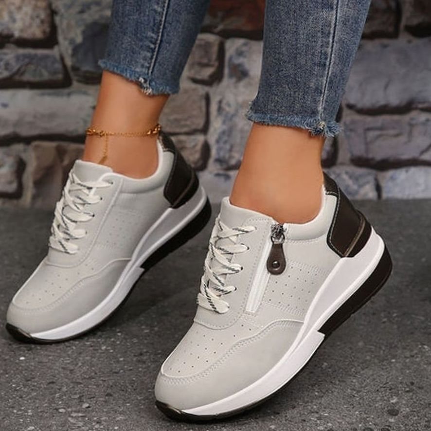 Dames Orthopedische Veterschoenen met Ritsdetail en Verhoogde Zool