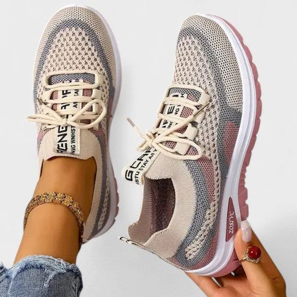 Dames Orthopedische Vetersluiting Lichtgewicht Gebreide Sneakers - Khaki