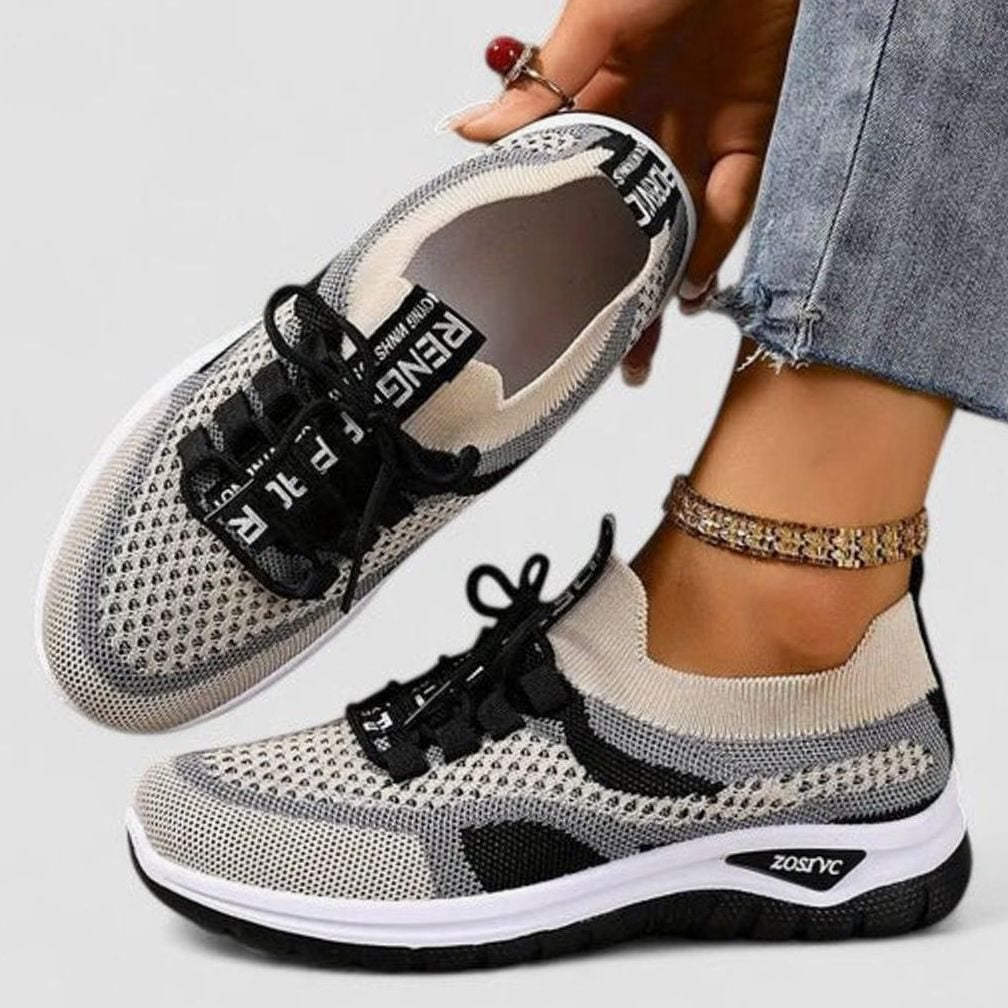 Dames Orthopedische Vetersluiting Lichtgewicht Gebreide Sneakers