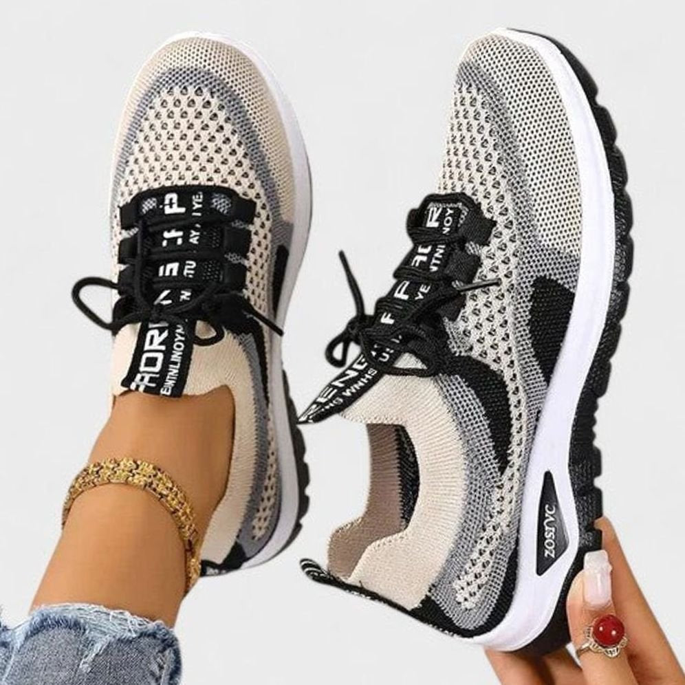 Dames Orthopedische Vetersluiting Lichtgewicht Gebreide Sneakers - Zwart