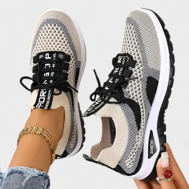 Dames Orthopedische Vetersluiting Lichtgewicht Gebreide Sneakers - Zwart