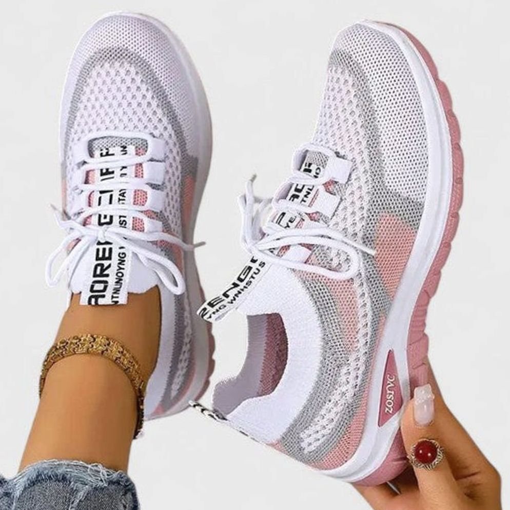 Dames Orthopedische Vetersluiting Lichtgewicht Gebreide Sneakers - Roze