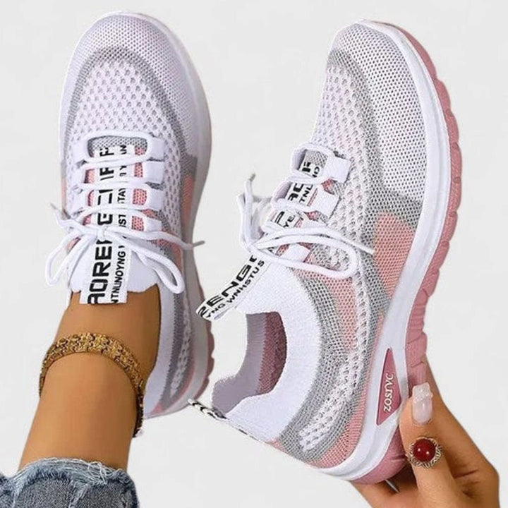 Dames Orthopedische Vetersluiting Lichtgewicht Gebreide Sneakers - Roze